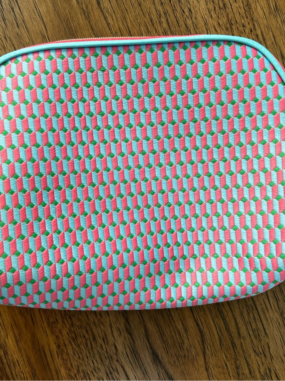 Bulgari Pink, Turquoise & Green Geometric Pouch with Gold Plaque - Picture 4 of 5